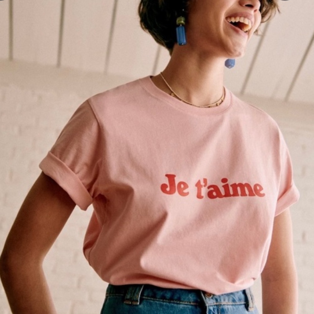Sezane Pink Tee with Red Print